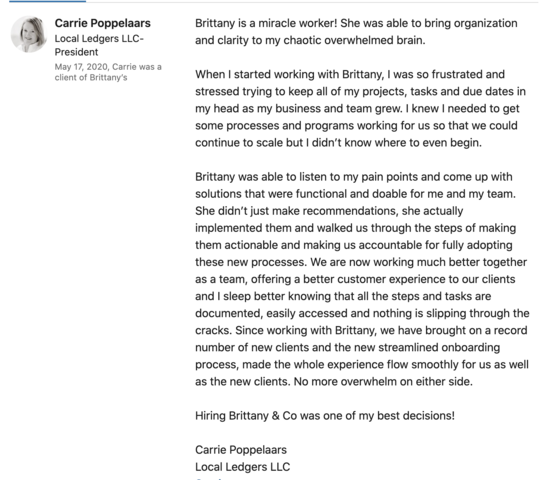 Carrie Poppellars - Operations Manager Testimonial (2020) 1